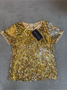 Anna-Kaci Gold Sequin Short Sleeve Top